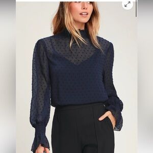 Lulu's Midnight Blue Textured Blouse
